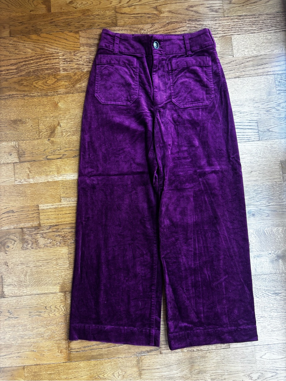 Maeve Colette Corduroy Crop Wide-Leg Pants Deep Purple